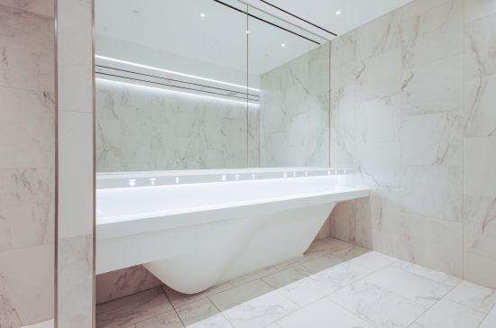 Westfield White City Washrooms| The Splash Lab Corian Custom Basin - Monolith