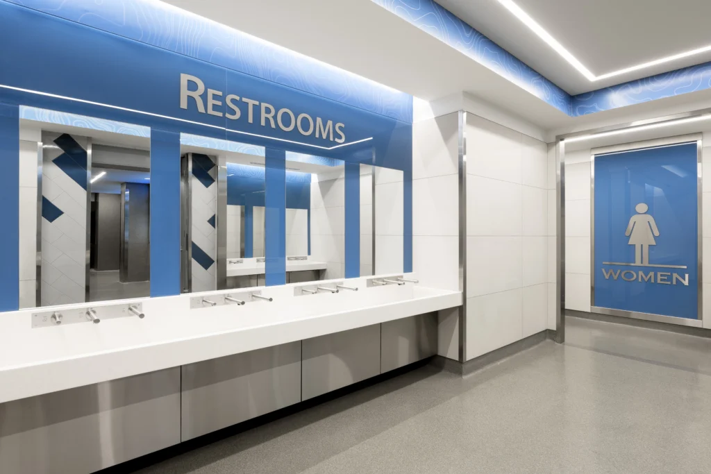 The Splash Lab wall-mounted fixtures is public restroom